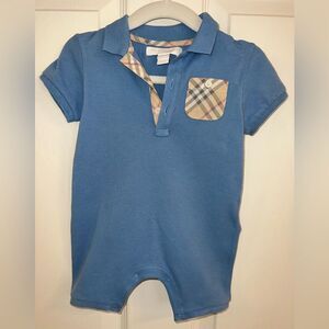 BURBERRY BABY BOY CHECK BLUE ROMPER 9M